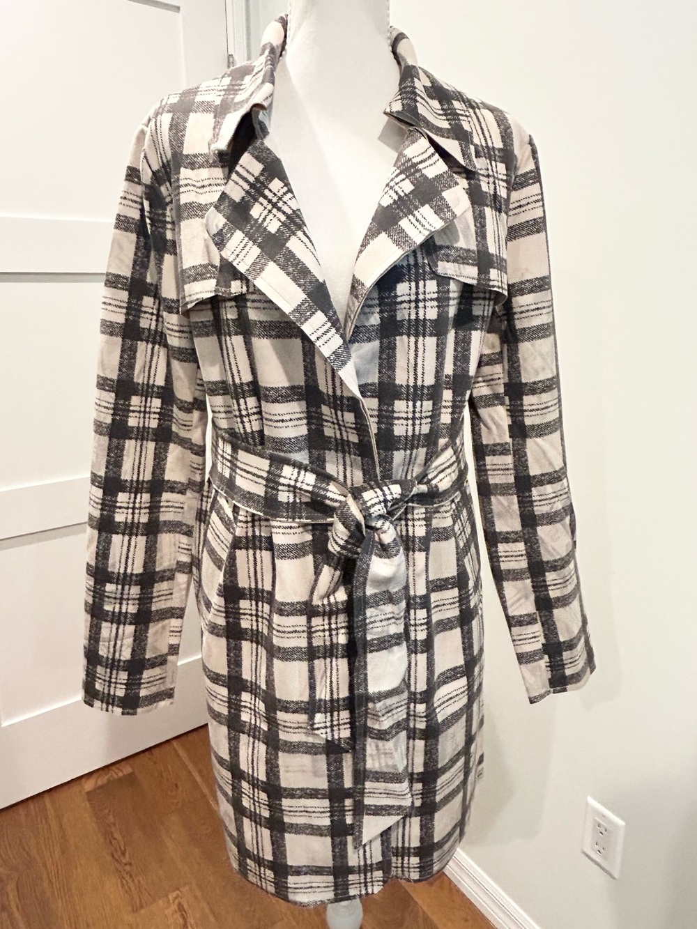 Solitaire NWT Plaid Belted Trench Coat